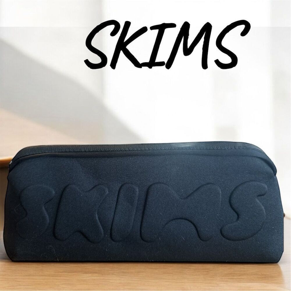 SKIMS Women's Black Neoprene Embossed Logo Zipper Closure Clutch Pouch